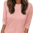 Tankaneo Womens 3/4 Sleeve T-Shirts Summer 2025 Crew Neck Blouse Dressy Casual Pleated Trendy Tops XL