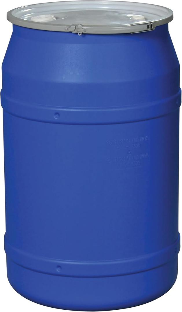 Eagle 55 Gallon Drum with Bung Lid and Metal Lever-Lock, 36.4"x22.5", Open Head Lab Pack Plastic Drum Made of Durable, Lightweight HDPE, Withstands Weather and Chemicals, Made in USA, Blue, 1656MBBG