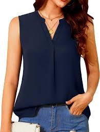 Timeson Women 2024 Sleeveless V Neck Tunic Tank Tops Long Chiffon Blouses Loose Casual Shirt for Summer L