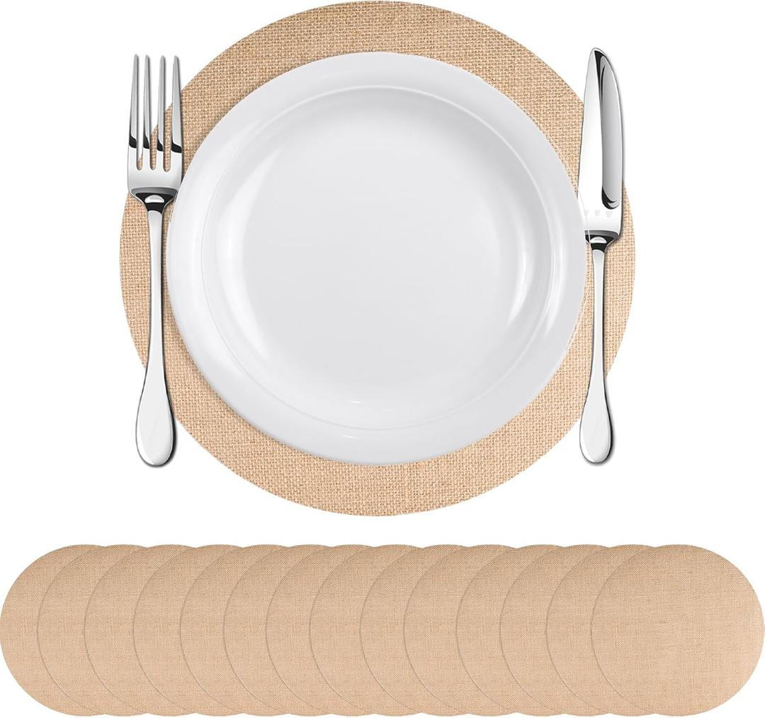 Round Burlap Placemats Set of 30 Boho Braided Table Mats Rustic Farmhouse Woven Placemat Brown Circle Heat Resistant Jute Placemats for Wedding Party Kitchen Dining Table Decor - 12 Inch Brown
