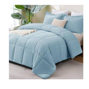 CozyLux Queen Comforter Set - Light Blue Comforters Queen Size, 3 Pieces Box Stitched Bed Set for All Seasons, Soft Lightweight Bedding Sets with 1 Down Alternative Comforter and 2 Pillow Shams, 82 x 86