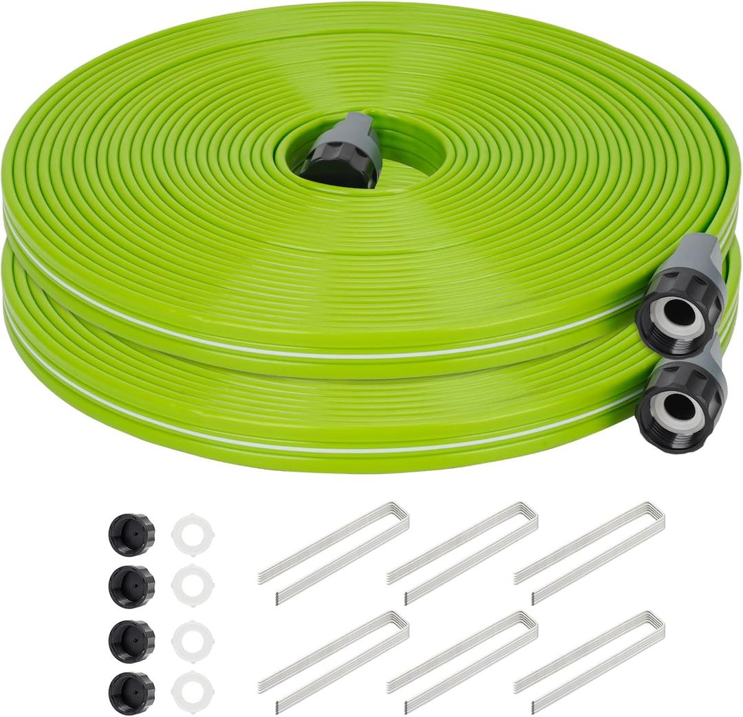 Sprinkler Soaker Hose 50FT 2Pack, Watering Hose with Holes, High-Efficiency Sprinklers System for Garden and Lawn with Staples