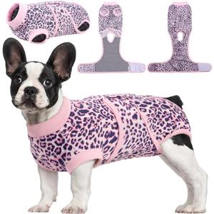Kuoser Dog Surgery Suit, Comfy Dog Recovery Suit Female Doggie Onesie for Surgery, Post Op Protective Onesie, Soft E-Collar Alternative for Cats & Puppies, PinkLeopard XS (XS (Back:8.3-11.4'', Weight:4-7 LB))