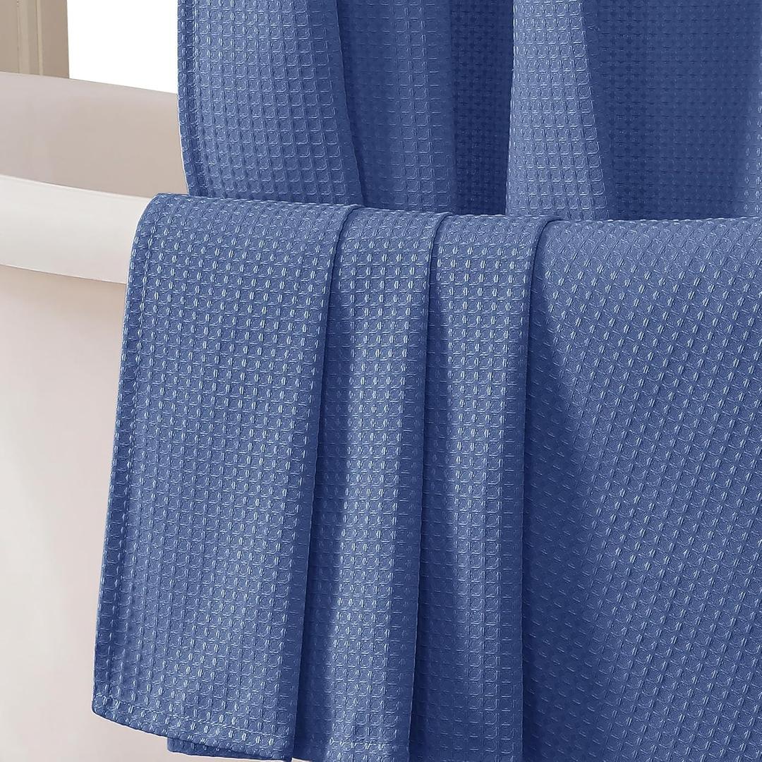 OVZME Blue Shower Curtain Set, Waffle Textured Heavy Duty Fabric Shower Curtain for Bathroom, Luxury Hotel Weighted 230GSM Bath Curtain with 12 Plastic Hooks, Machine Washable, 72x72