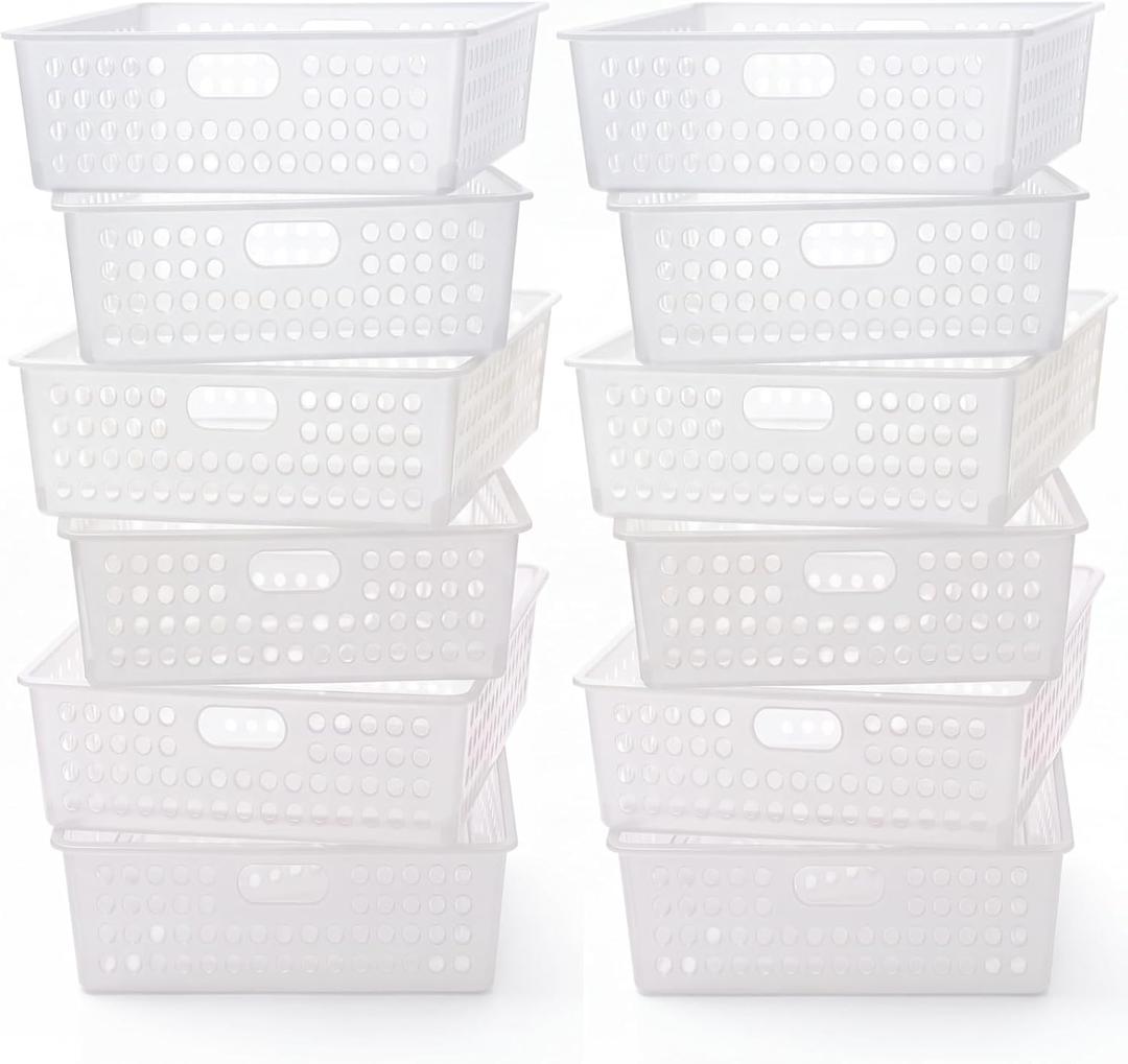 Geetery 12 Pack Classroom Storage Baskets with Handle,Clear