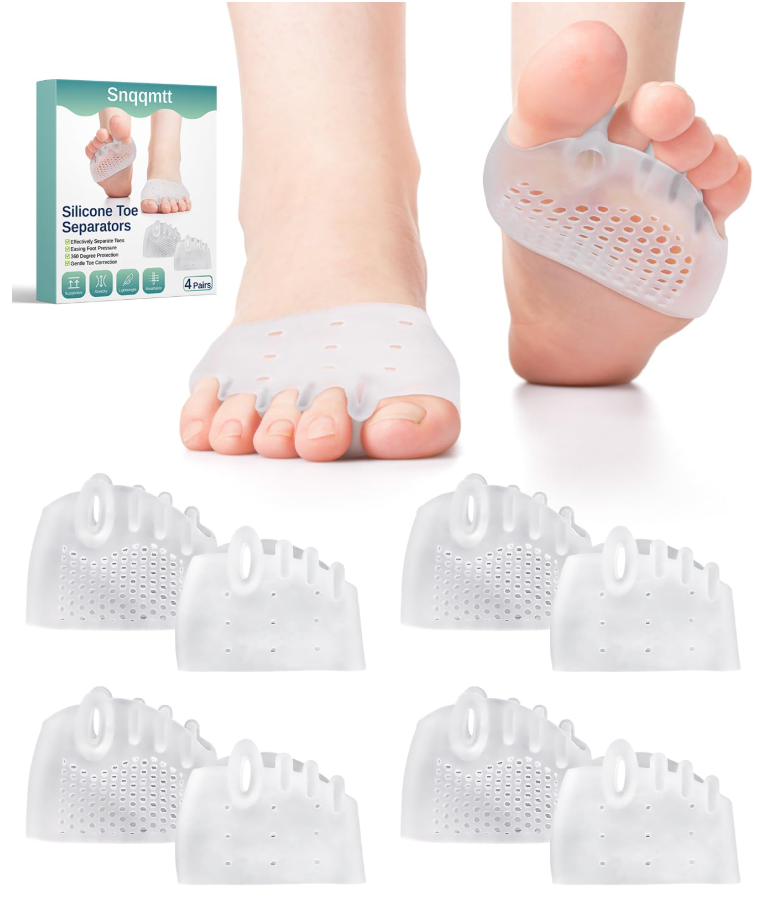 4 Pairs Silicone Toe Spacers Separators for Women Men Bunion Corrector, Hammertoe Straightener, Breathable Metatarsal Foot Support Pads Toe Cushions for Pain Relief (Clear)