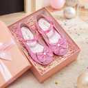 Walofou Flower Girls Wedding Party Heel Princess Shoes Flats for Kid Toddler (3 Big Kid, Pink)