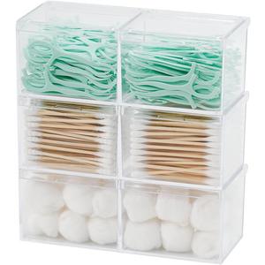3 x 3 Pack Bathroom Canister with Divider, Plastic Vanity Drawer Storage Jars with Lid for Cotton Balls, Makeup Pads, Hair Ties, Clear Desk Drawer Container for Home Office Supplies