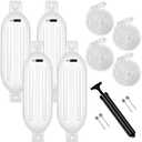 VIVOHOME Vinyl Ribbed Boat Fenders 4 Pack, Boat Bumpers with Ropes, Needles, and Pump to Inflate Fit for Yachts, Sailing Dinghies, Bass Boats, Black, 6.5 Inch x 24 Inch