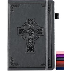 CAGIE Leather Lined Journal Notebook for Men & Women, Debossed Cross, 320 Pages 100 GSM Thick Paper, A5 Hardcover Journaling Notebooks for Writing, 5.7'' X 8.3'' Diary, Grey
