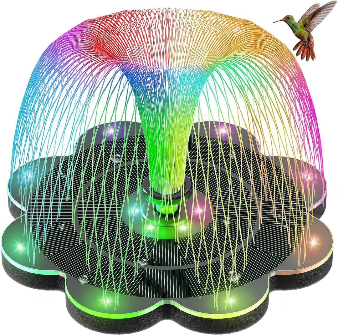 GAIZERL Solar Fountain, 2026 Upgraded 3.5W Flower Design Solar Water Fountain for Bird Bath with 2-Row LED Lights, 2000mAh Battery, 7 Nozzles for Garden, Pond, Pool, Patio Hummingbird Feeder