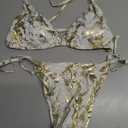 ShawGobow Snakeskin Metallic Bikini,String Halter Triangle Bikinis Set,Sexy Strappy Cheeky Swimsuits for Women Tanning Pool (Gold, S)