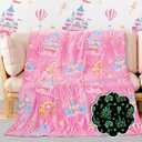 BORORO Glow in The Dark Princess Blanket for Girls Valentines, Princess Castle Gifts Toys for Girls, Pink Throw Blanket for Couch Bed Room Decor, Soft Fleece Plush Bedding for Kids Toddlers 50" x 60"