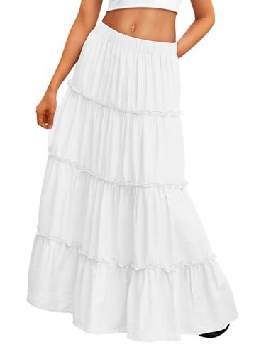 Trendy Queen Beach Vacation Clothes Maxi Skirts for Women Summer Outfits Maxi Skirt 2026 White Dress Longe Flowy Boho Dresses with Pockets XS