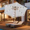  7.5 ft Fringe Patio Umbrella, Stylish Tassel Umbrella with 18 LED Solar Lights for Outdoor Shade and Illumination,White
