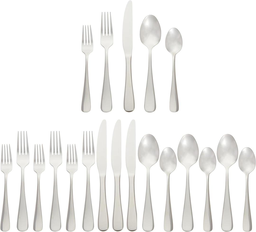 Silverware Set, Stainless Steel Flatware, Dishwasher Safe, Service for 4, 20-Piece Forks and Spoons, Round Edge, Everyday Use
