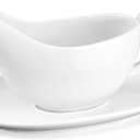 Yedio 12 oz Gravy Boat with Saucer, Large White Ceramic Gravy Boat, Boat and Tray for Turkey Beef Sauce, Salad Dressing, Creamer, Milk, Broth,Microwave and Dishwasher Safe