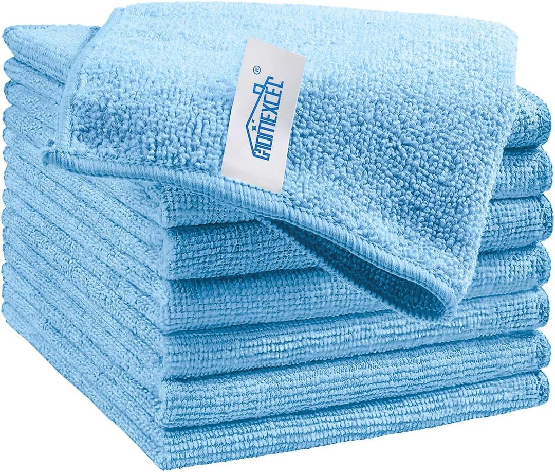 HOMEXCEL Blue Microfiber Cleaning Cloth, 6 Pack Cleaning Towels for Kitchen, Lint Free, Scratch-Free, Highly Absorbent, and Reusable Cleaning Rags for House, Window and Glass, Cars, 11.5 X11.5 inch