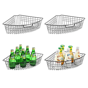 Leeden Lazy Susan Wire Storage Organizer Basket with Handle-Metal Cabinet Storage Bins -Kitchen Cabinet Organizer-1/4 Wedge Can Organizer Black (for 24" Lazy Susan, 4 Pack