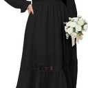 SCOMCHIC Womens Plus Size Fall Dresses Long Sleeve Square Neck Wedding Guest Smocked Flowy Boho Country Western Maxi Dress (Black, XXXL)