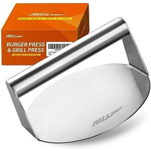 ALLTOP Smash Burger Press -Grill Essential,Stainless Steel Non-Stick Smasher Hamburger Press -Patty Maker for Flat Top Griddle,Grill,BBQ - Round Kitchen Tool (5.5 Inch)