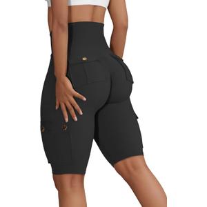 Wavar Biker Shorts for Women Scrunch Butt Cargo Shorts High Waist Tummy Control Workout Yoga Running Athletic Shorts (Small, Black)