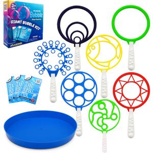 Bubble Wands for Kids - Giant Bubble Wand Set with Tray, Outdoor Toy for Kids, 11 Pcs Large Ring Kit with Mix Solution