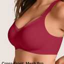 Vertvie Wireless Bras for Women No Underwire Supportive Mesh Crossover Bra Seamless Push Up Full Coverage Everyday Bralettes (XXXL)