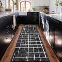 Modern Kitchen Runner Rug Non Slip 2.6x8 , Washable Distressed Stripe, Hallway Runner, Woven Thin Low Pile Carpet Runners for Hallway 8ft Entryway, Kitchen, Walkway- Midnight Black