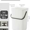 Kitchen Compost Bin - 3.2 Gallons Hanging Trash Can with Lid for Kitchen Bathroom, Under Sink Trash Can, Outdoor Compost Bucket with Lid, 12L(White)