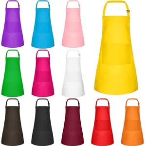 BOUBONI 12 Pack Kids Apron bulk with 2 Pockets Adjustable Chef Art Apron Kids Painting Aprons for Cooking Baking Painting Crafting Grilling Activity（12 Color）