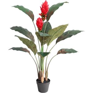 Artificial Bird of Paradise Plant, 4FT Faux Tropical Palm Tree with Ginger Flower, 48Inch Curcuma Alismatifolia Flower Plant