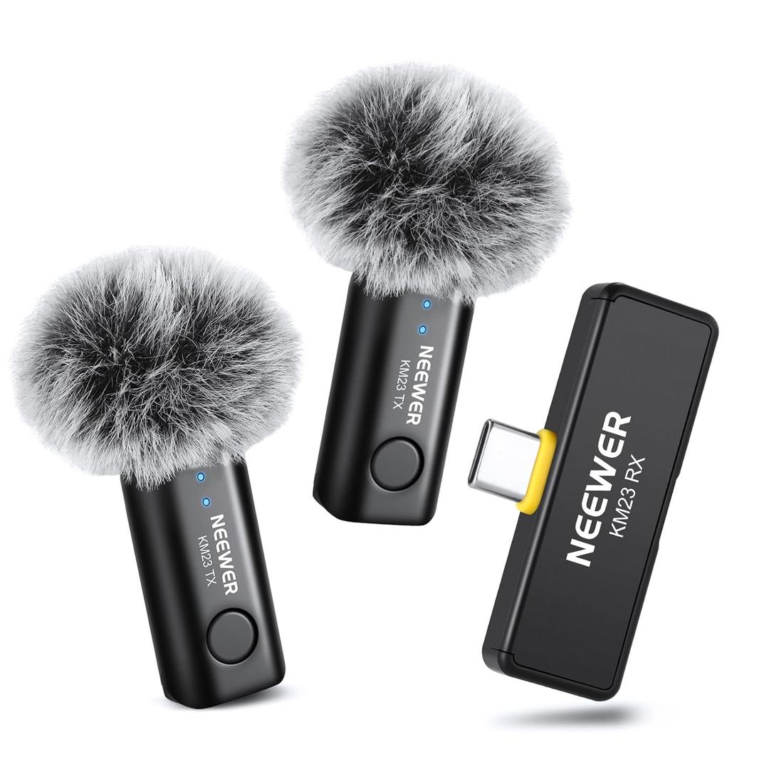 NEEWER Wireless Lavalier Microphone for iPhone Android Tablet PC Laptop 131ft/40m Range Noise Cancellation Omnidirectional Mic for Vlogging Live Streaming (1x RX + 2x TX), KM23