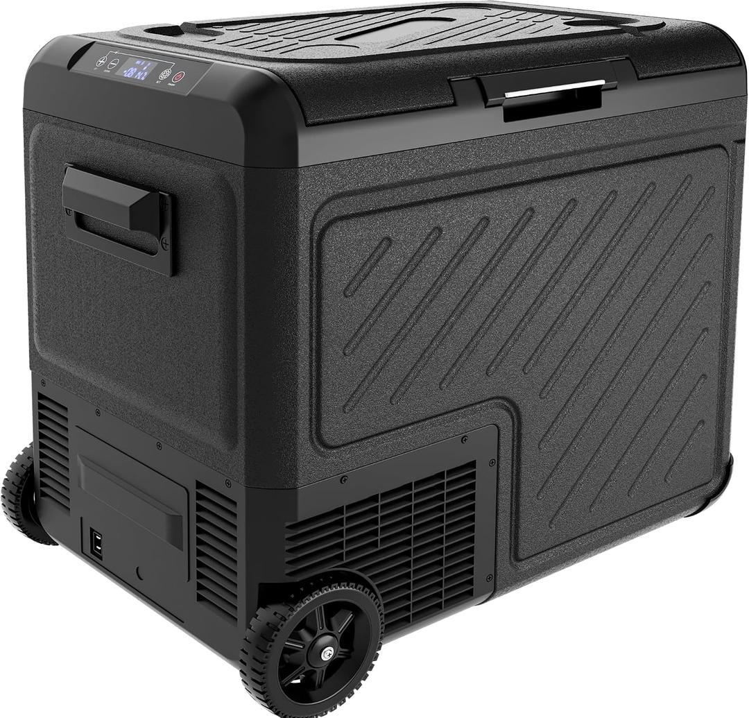 EUHOMY 12 Volt Refrigerator, 59QT Dual Zone Car Refrigerator, Electric Cooler 12/24V DC & 100-240V AC, Car Fridge -4~68, Portable Freezer with Wheels for Camping, Truck, Travel