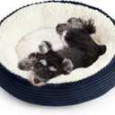 Love's cabin Round Donut Cat and Dog Cushion Bed, 25in Pet Bed for Small or Medium Dogs, Anti-Slip & Water-Resistant Bottom, Soft Durable Fabric Pet Beds, Washable Calming Cat Bed Navy Stripe
