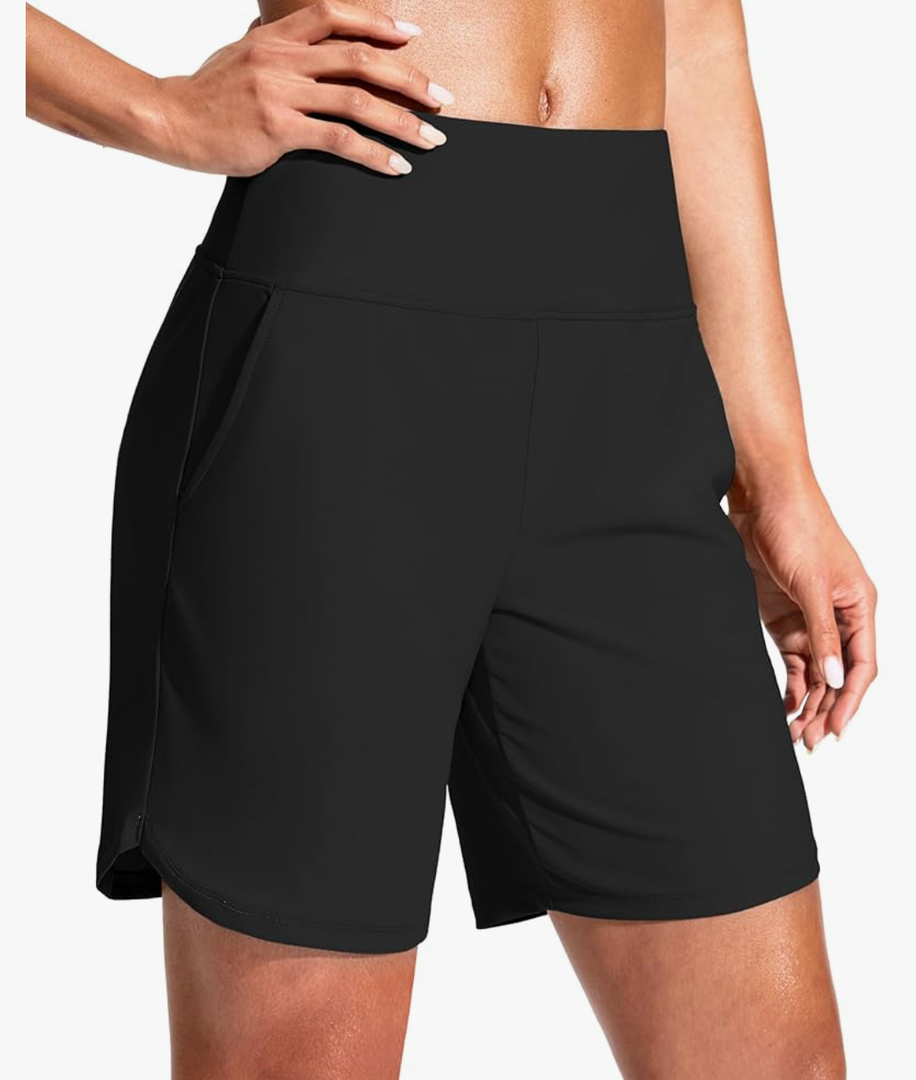 G Gradual Women's 7" Quick Dry Swim Board Shorts Swimming Bottoms High Waisted Beach Shorts for Women with Liner Pockets Size L