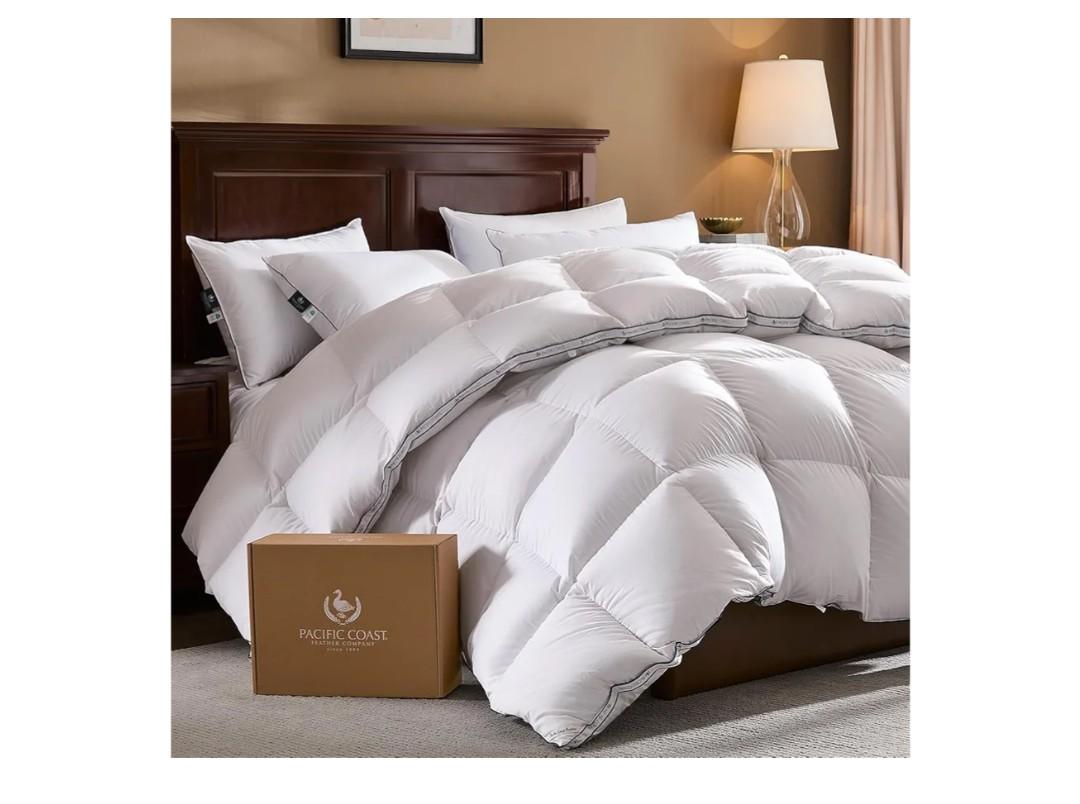 Pacific Coast Goose Feather Down Fiber Comforters King Size, Heavyweight Thickened Winter Duvet Insert, Ultra-Soft, Fluffy, Breathable, Hotel Luxury Bedding Comforters, 8 Tabs, 106"x90"