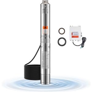 VEVOR Deep Well Submersible Pump, 1 HP Output Power, 230V, 31.7 GPM Flow 207 ft Head, with 32.81 ft Cord External Control Box, Stainless Steel Water Pump, for Industrial Irrigation and Home Use, IP68