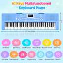 Piano Keyboard, 61 Key Upgrade Kids Pianos Music Toy with Light-up Keys & Pro Teaching Modes, Dual Speaker, 70 Demos,100 Tones, 100 Rhythms Perfect Christmas/Birthday Gift for Kids (Blue), 26.5*7.8*2 inches