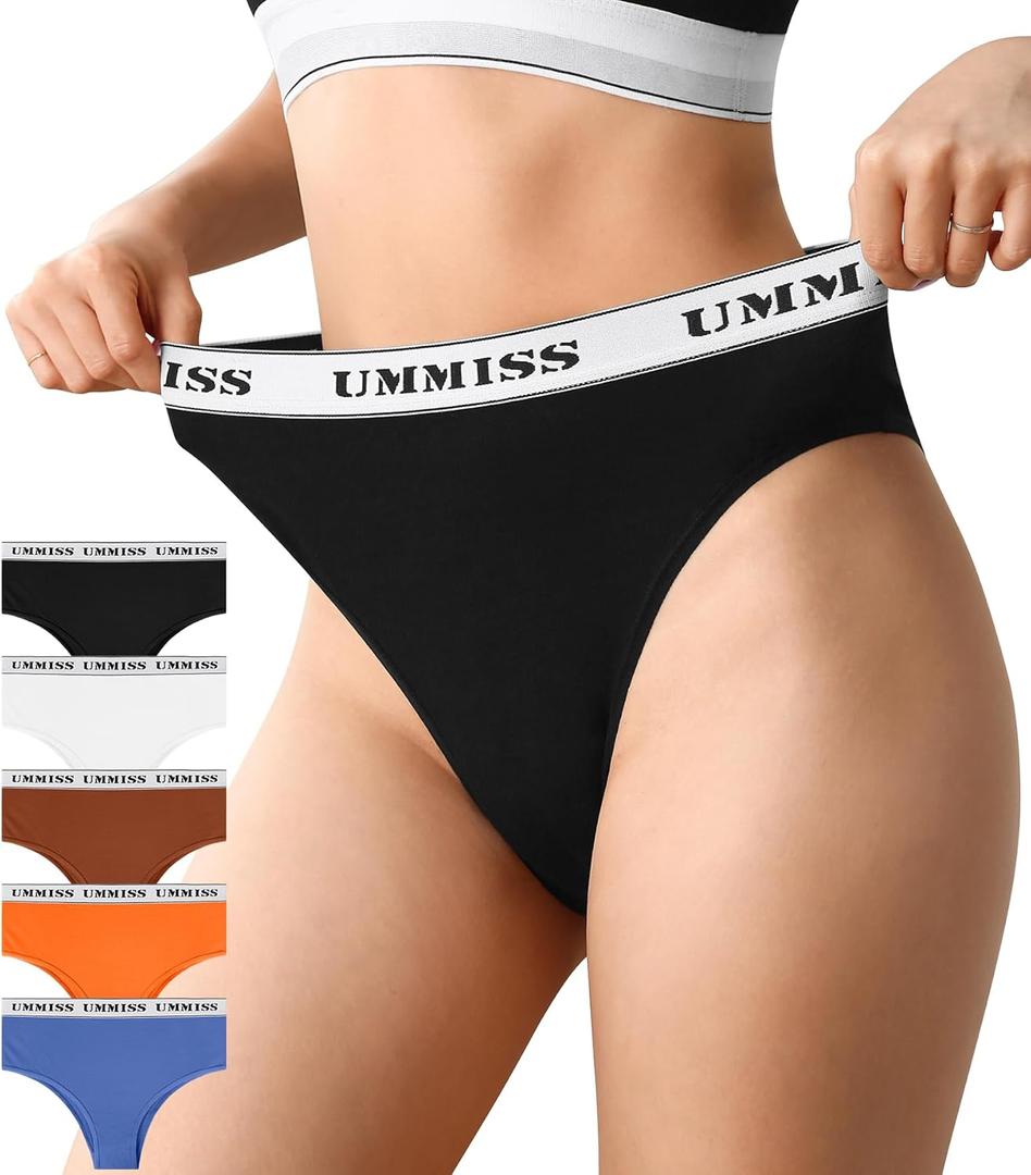 UMMISS High Waisted Cheeky Womens Underwear Cotton Brazilian Panties Soft Breathable Bikini Panties for Women 5 Pack (Small)