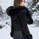 Wyeysyt Women's Faux Fur Coats with Hood Winter Warm Cropped Hoodie Jacket Long Sleeve Thick Short Outerwear with Pockets (Black, M)