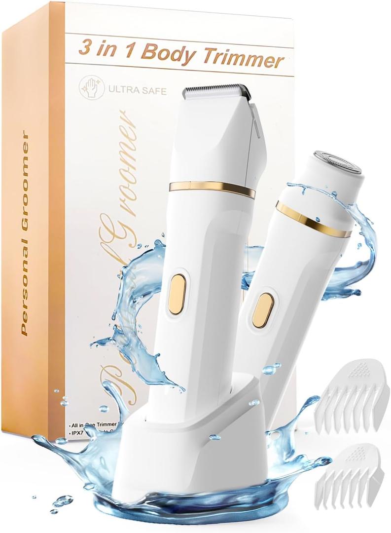 Srbydt Bikini Trimmer for Women Painless, IPX7 Waterproof Rechargeable Electric Shaver Razors for Women, Pubic Hair Trimmer, Facial Hair Removal Cordless Ceramic Blade, Charge Dock, Gifts