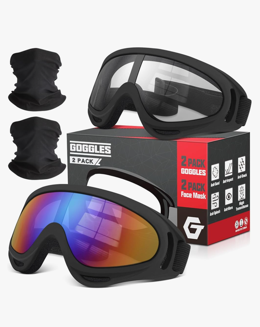 OXG 2 Pack Motorcycle Goggles with 2 Neck Gaiters, UV400 Protection Dirt Bike Motorbike Motocross ATV Skiing Goggles
