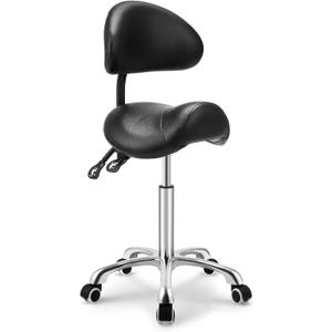 Kaleurrier Saddle Stool Rolling Swivel Height Adjustable with Wheels,Heavy Duty Anti-Fatigue Ergonomic Saddle Chair for Hair Beauty Salon Lab Dental Massage Office Home Kitchen(with Back, Black)