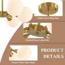 KCO Lighting Brushed Gold Sputnik Flush Mount Ceiling Light Mid Century Modern Overhead Ceiling Light 6-Lights Milk Glass Globe Semi Flush Mount Ceiling Light Fixture