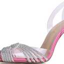 sarawill Women's Sexy Stiletto Pumps Pointed Toe Transparent PVC High Heels Crystal Rhinestones Slingback Party Wedding Shoes for Ladies Fashion (6, Pink Matte)