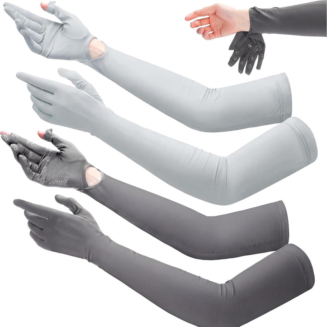 Yahenda 2 Pairs Women UV Long Sun Protection Gloves Touchscreen Arm Sun Driving Gloves UPF 50+ for Outdoor Sports Cycling