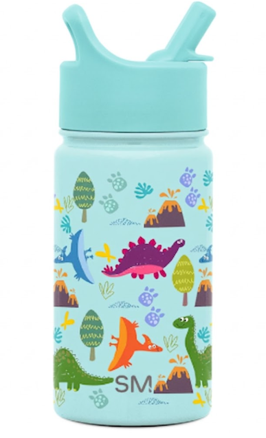 Simple Modern Kids Summit Water Bottle with Straw Lid | 14oz Stainless Steel Cup Insulated Tumbler for Toddlers, School | Teal Dino