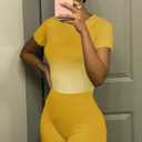 Lounge Wear Casual 2 Piece Outfits Sets for Women Skinny Crew Neck T-shirt High Waist Leggings Shorts Workout Set (Yellow, XL)
