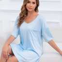 3 Pack Nightgowns for Women Loose Sleepwear Short Sleeve Tshirt Night Gown V Neck Sleepshirts with Chest Pocket (XXL)